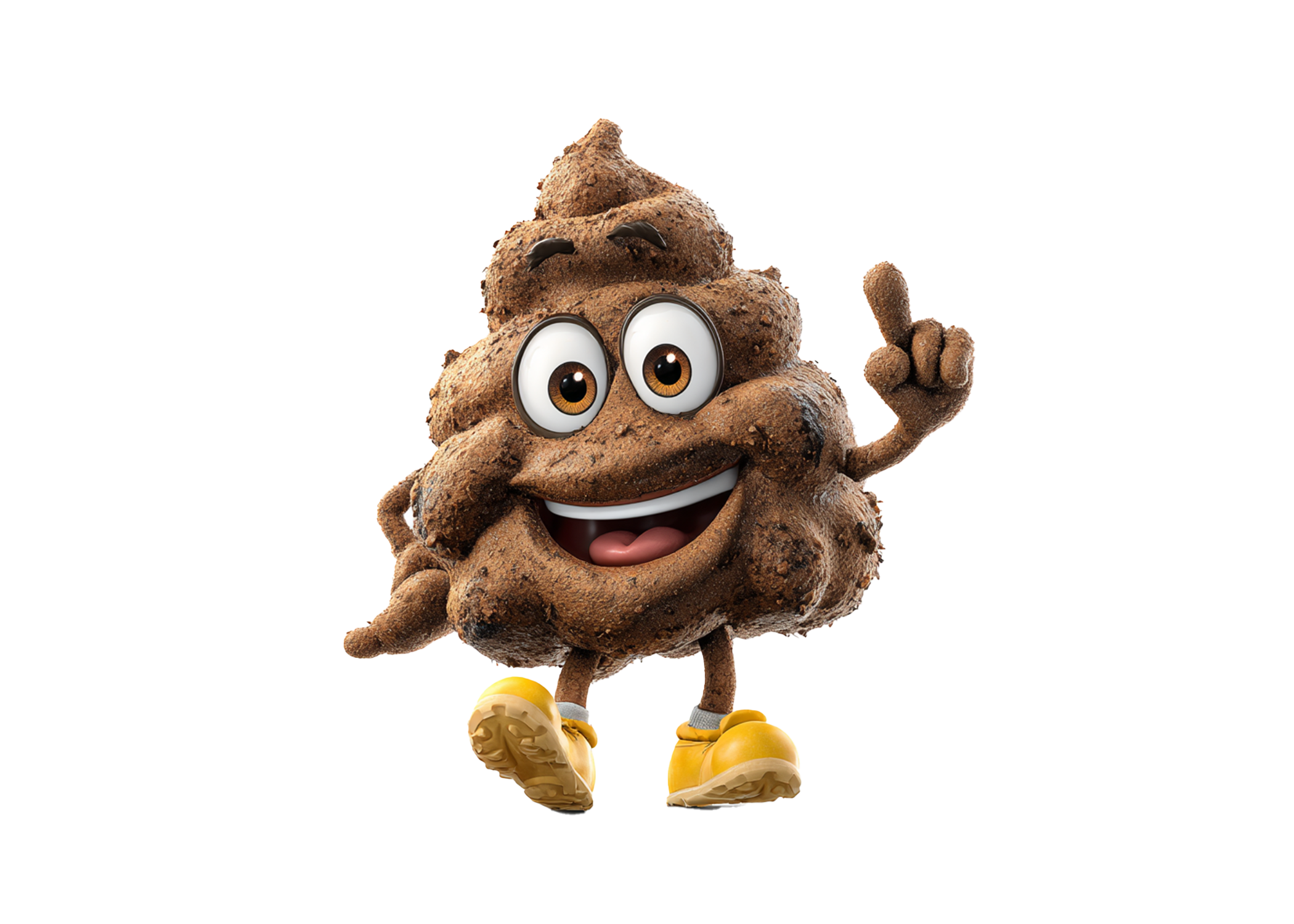 Scoop N' Poop mascot pointing upward